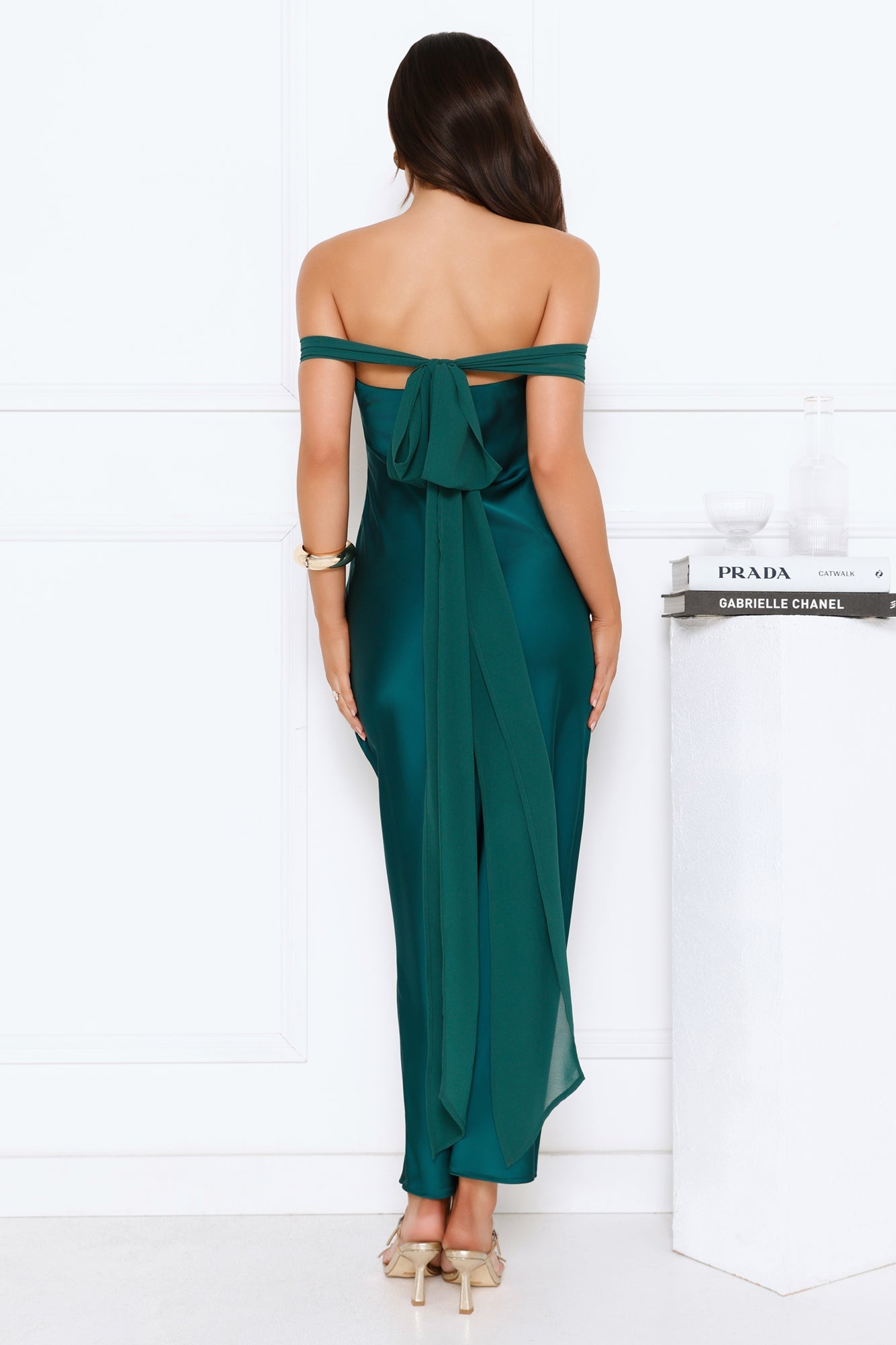 Love Club Strapless Satin Maxi Dress Green