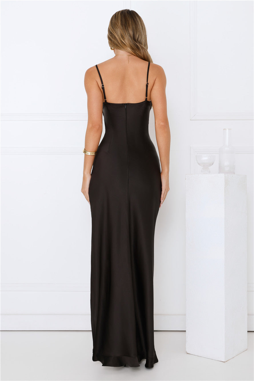 Rosewater Kiss Satin Maxi Dress Black
