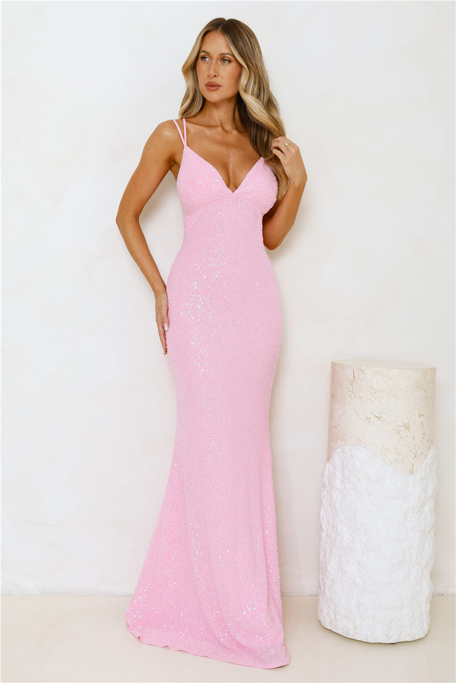 Shimmering Elegance Maxi Dress Pink