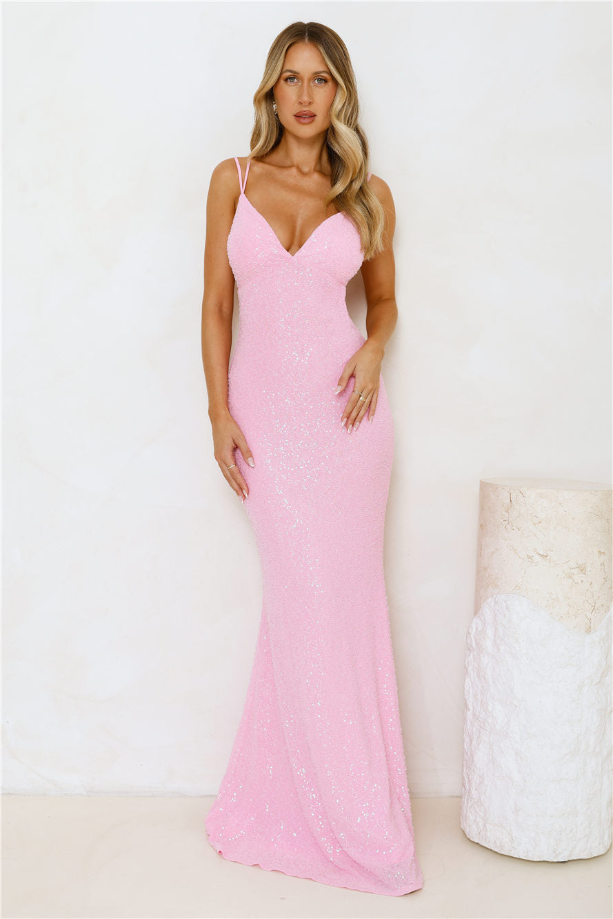 Shimmering Elegance Maxi Dress Pink