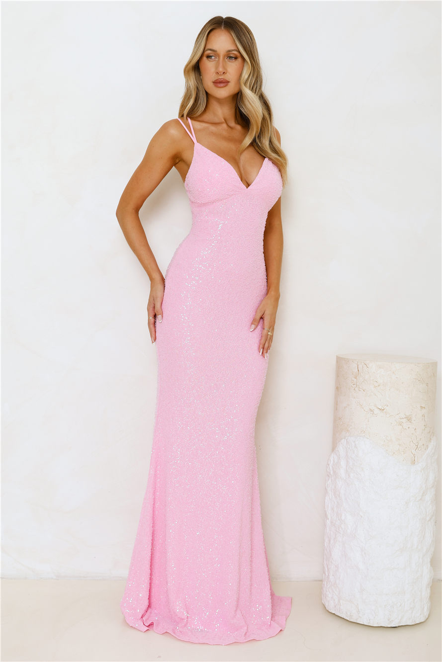 Shimmering Elegance Maxi Dress Pink