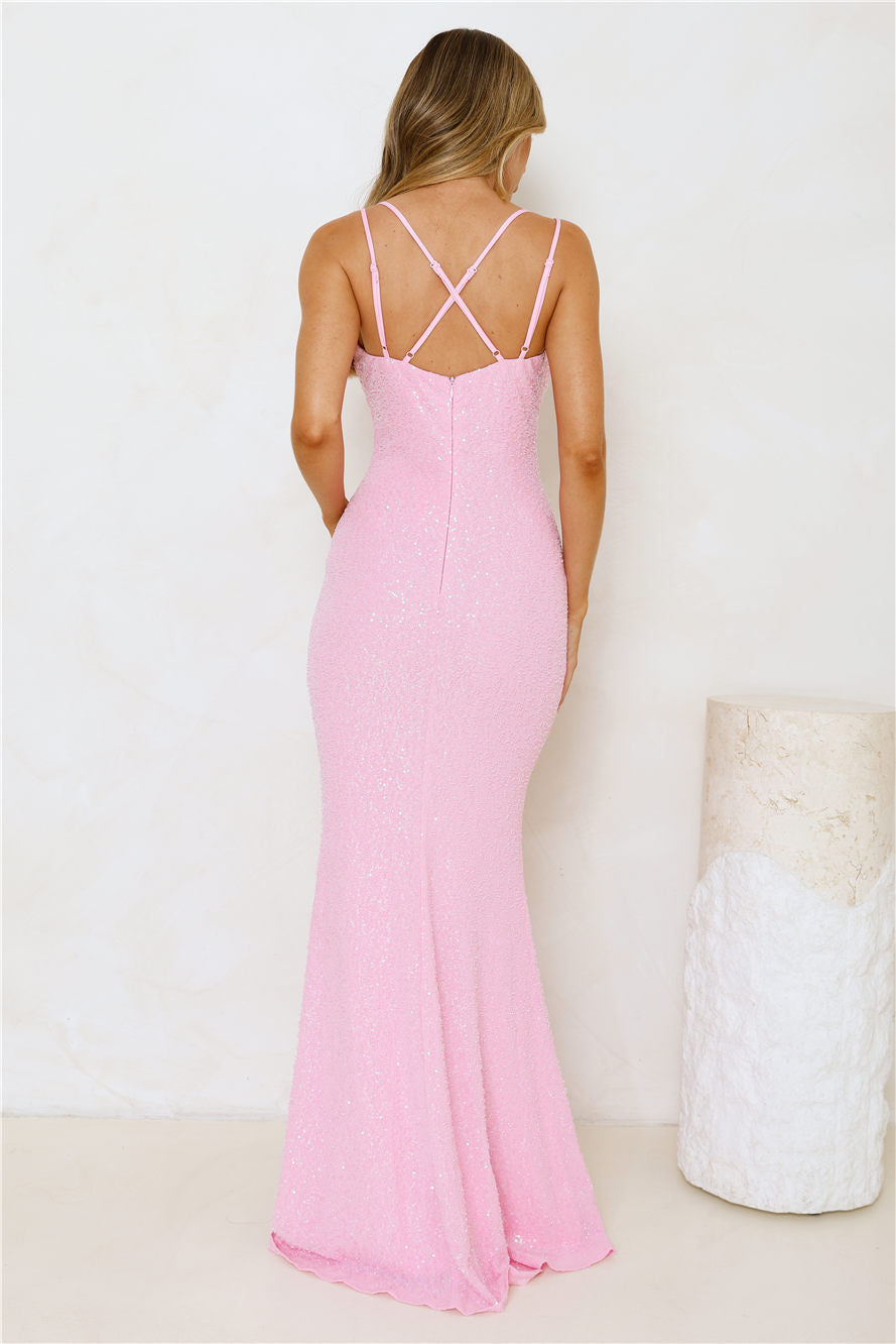 Shimmering Elegance Maxi Dress Pink