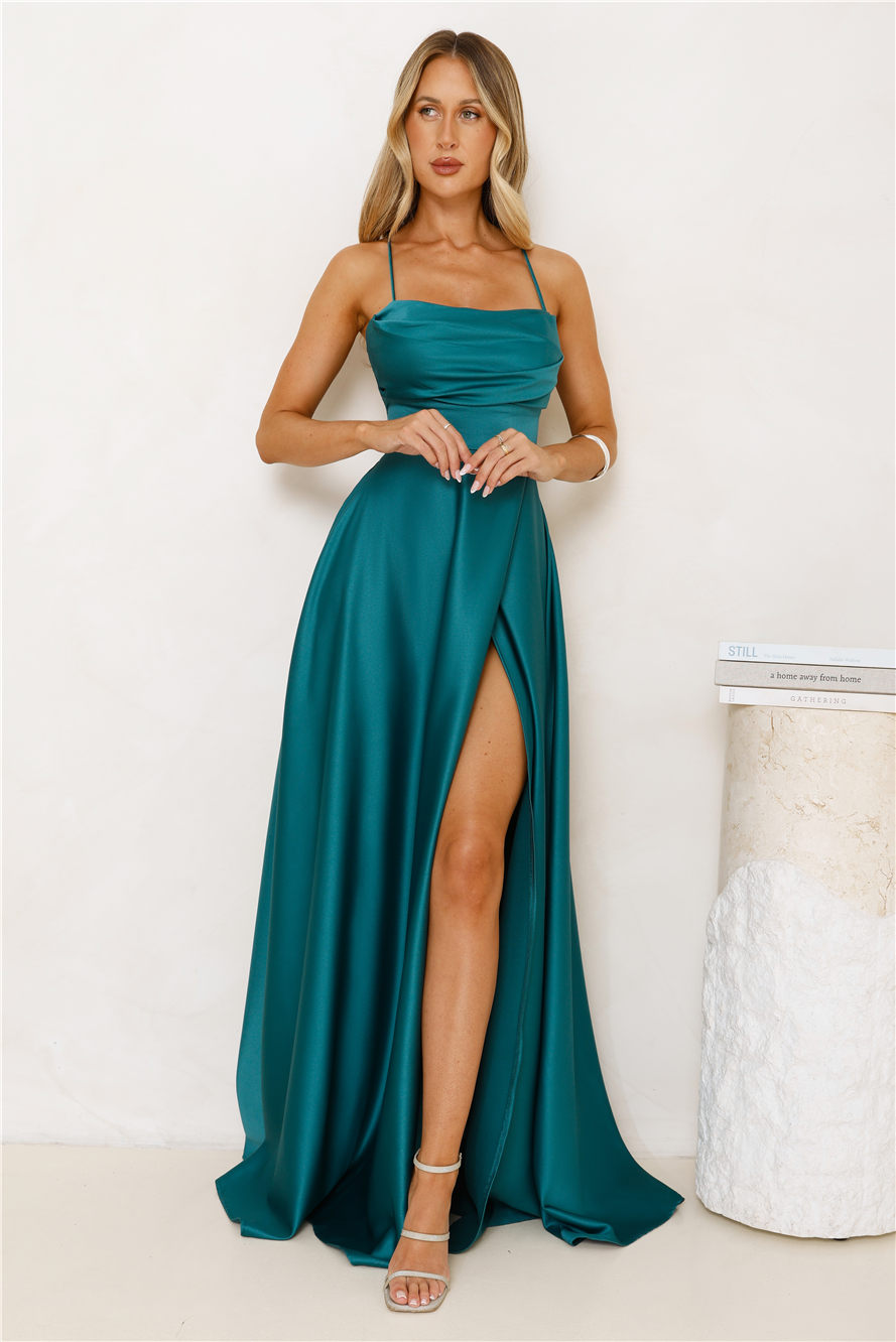 Luxurious Allure Satin Maxi Dress Emerald