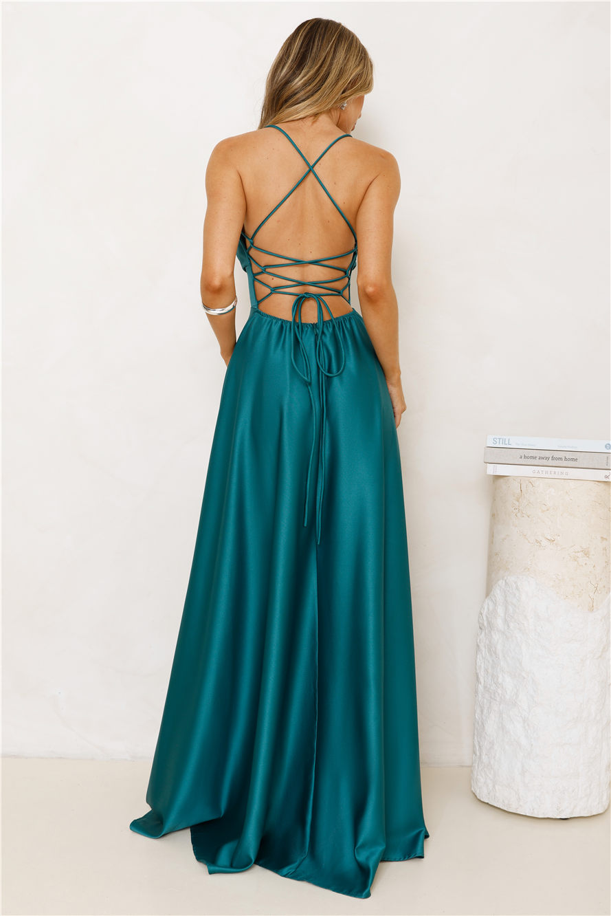 Luxurious Allure Satin Maxi Dress Emerald