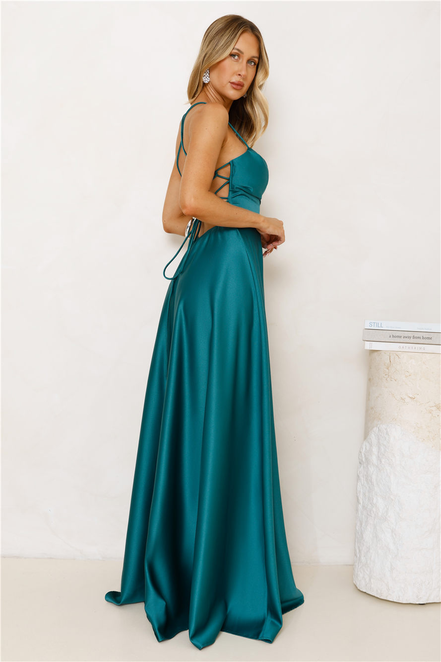 Luxurious Allure Satin Maxi Dress Emerald