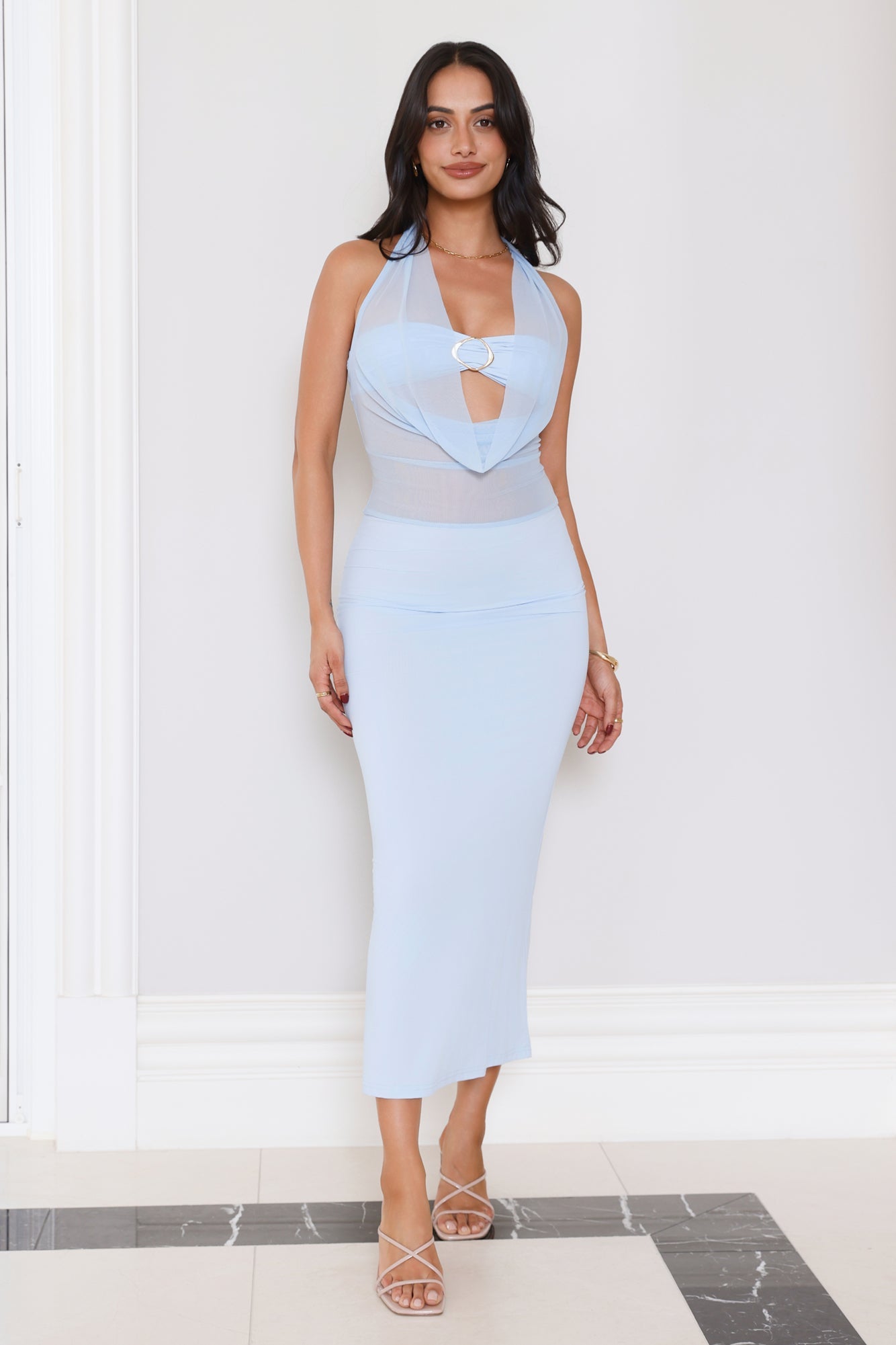 High Key Hottie Halter Maxi Dress Blue