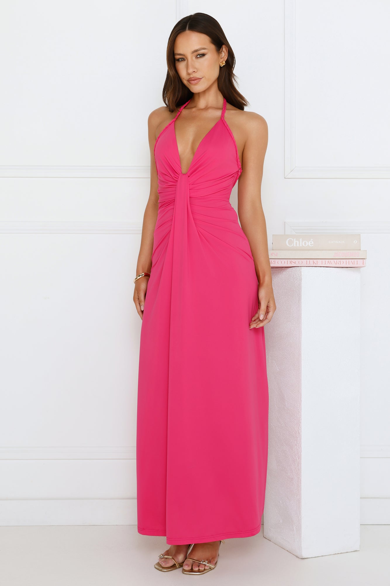 Neon Noir Halter Maxi Dress Pink