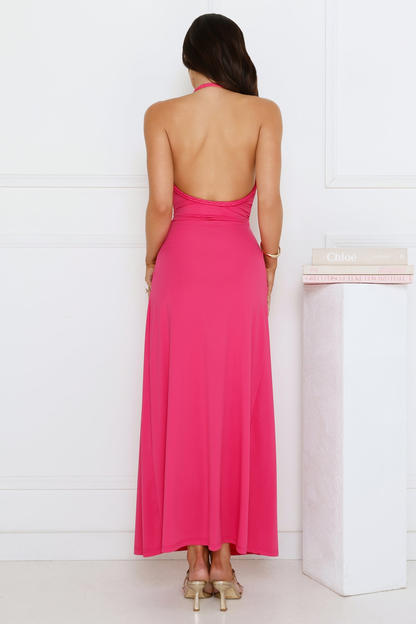 Neon Noir Halter Maxi Dress Pink