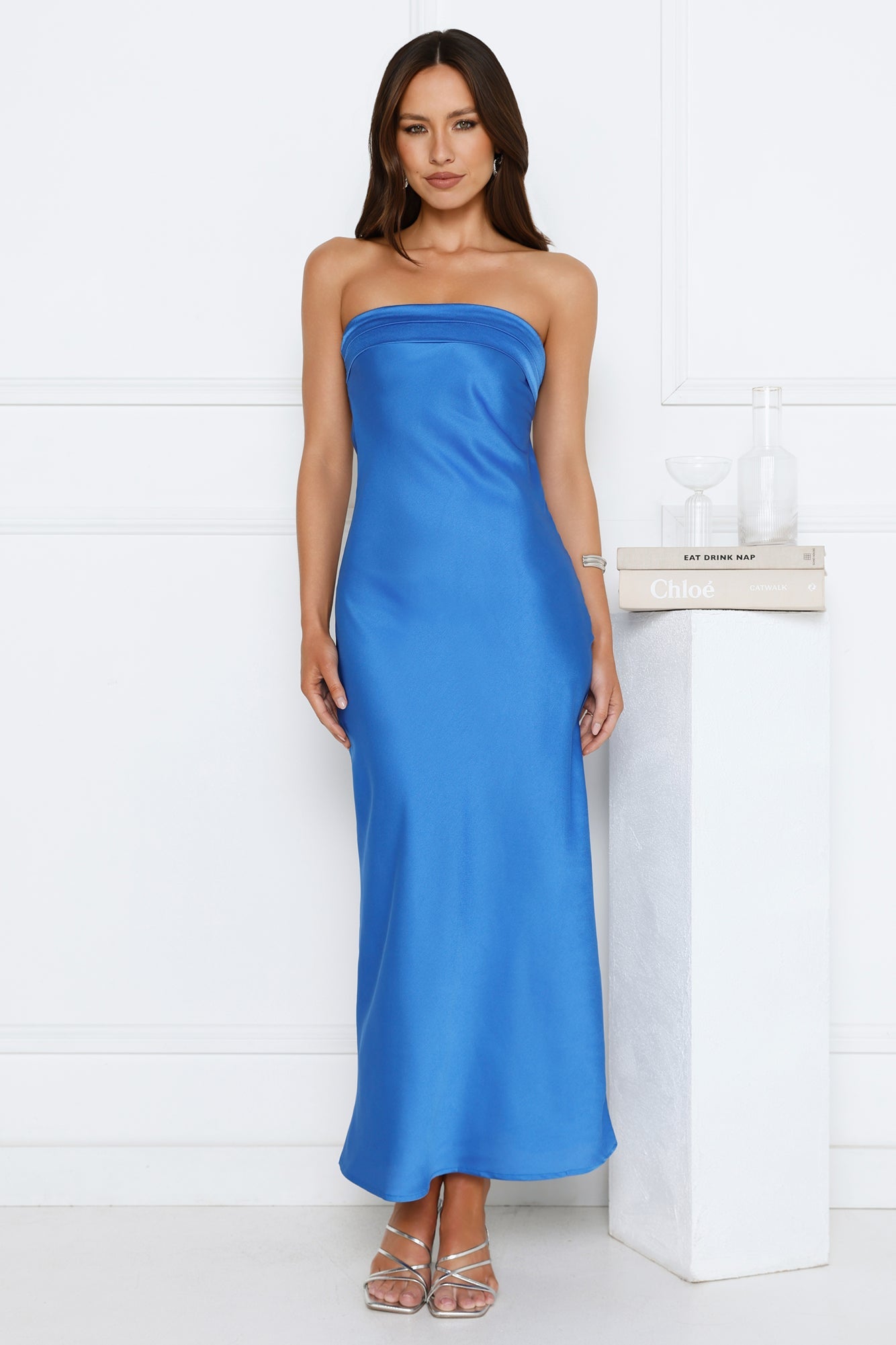 Cool Call Satin Maxi Dress Dark Blue