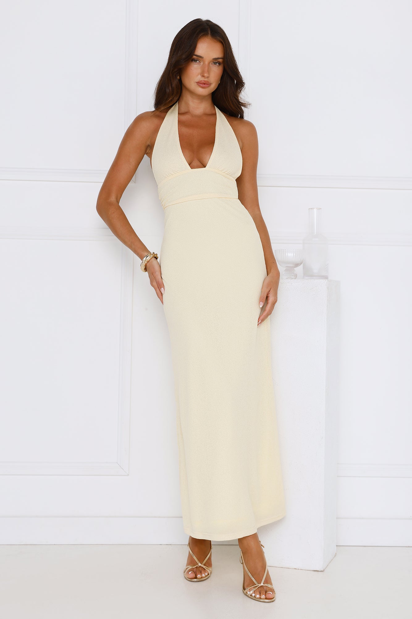 Palm Avenue Halter Maxi Dress Yellow