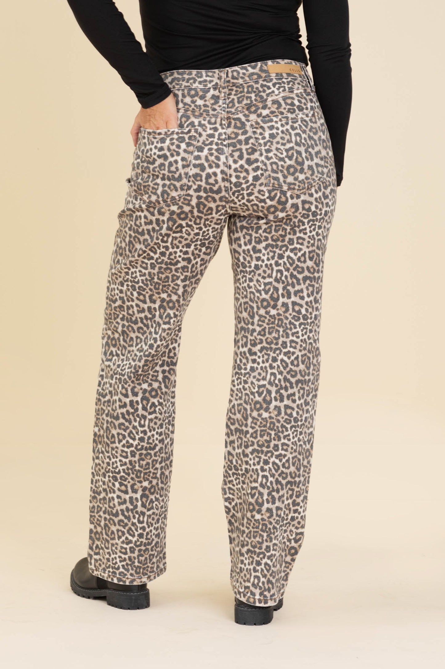 Cello Leopard Washed High Rise Dad Jeans