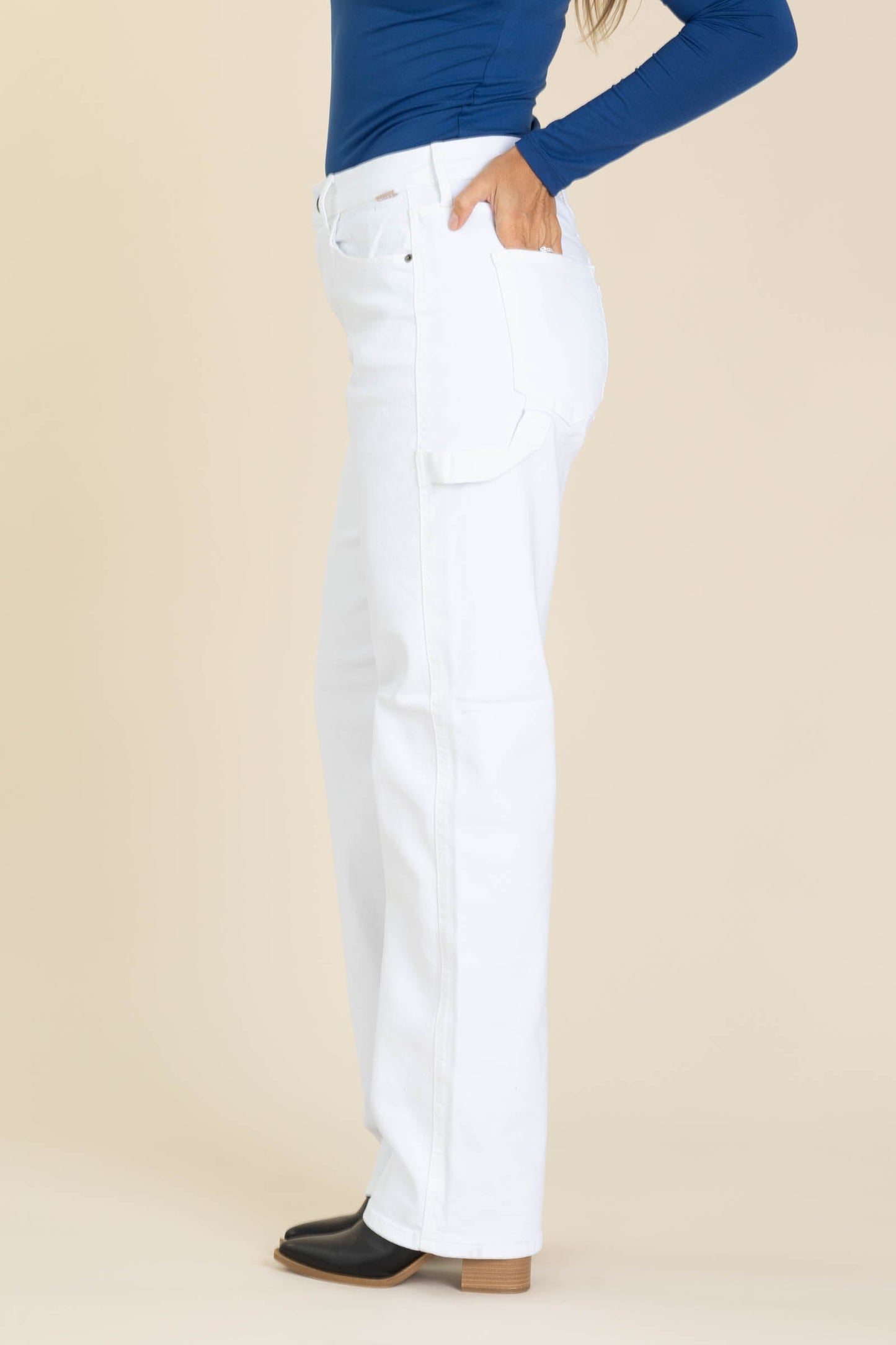 Cello White Baggy Jeans With Carpenter Detail