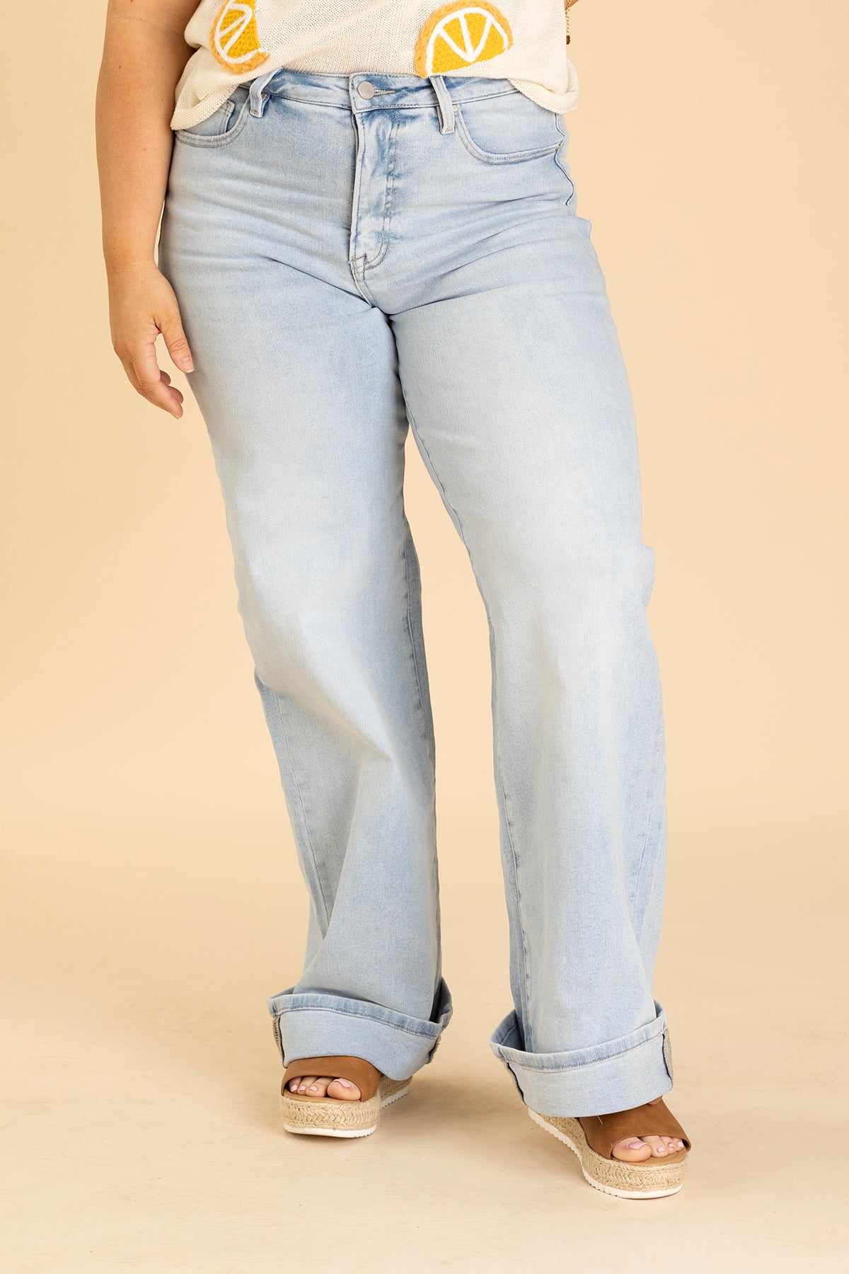 Risen Light Wash Tummy Control Cuffed Jeans