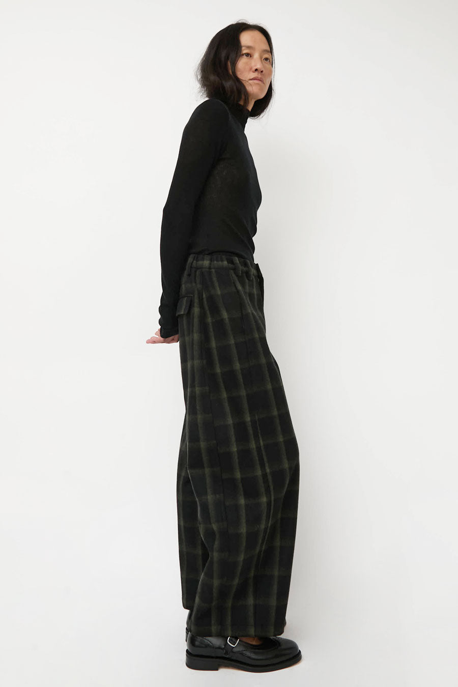 No.6 Justin Pant in Black and Olive Plaid