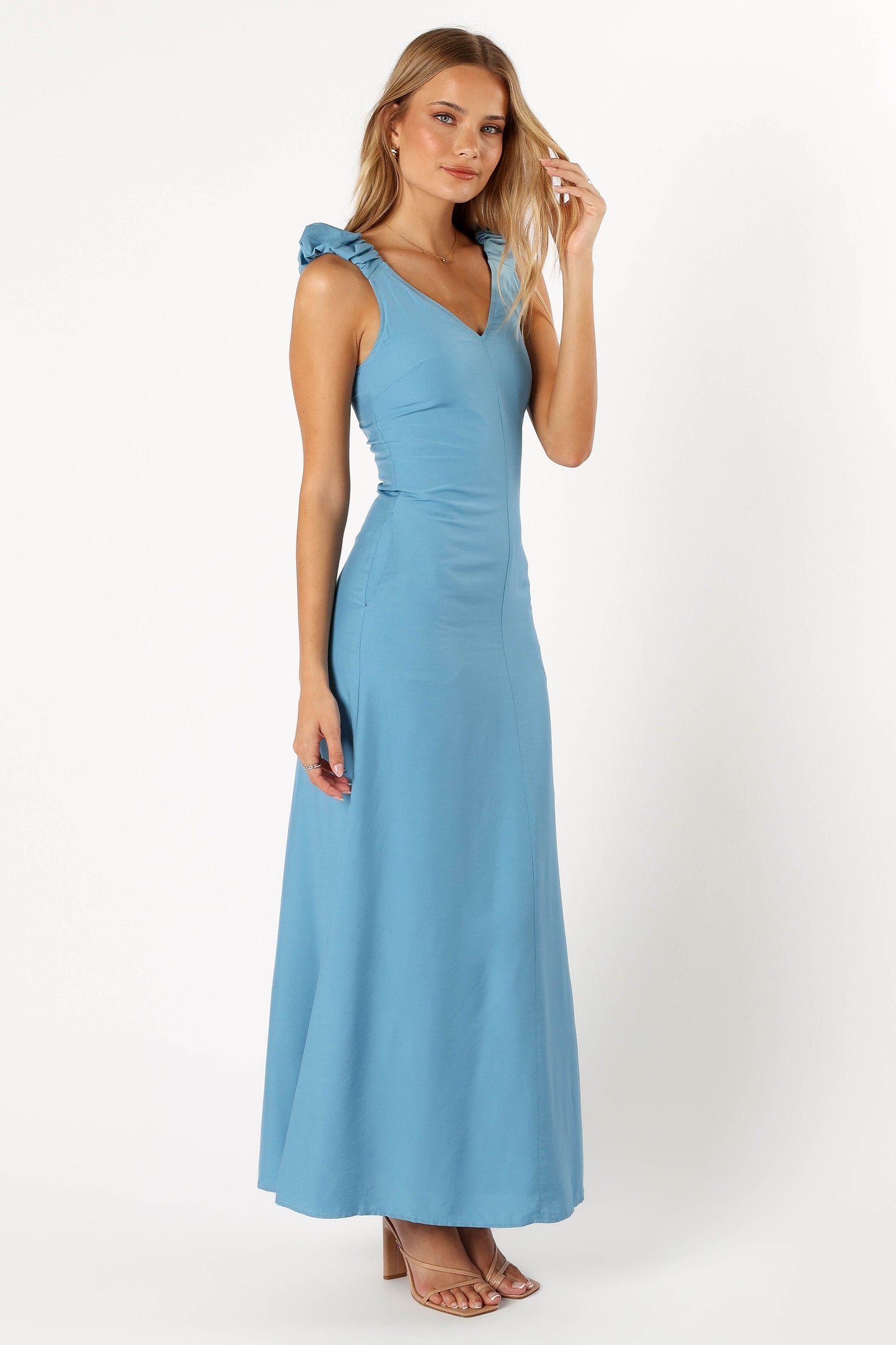 Michael Ruched Strap Maxi Dress - Blue