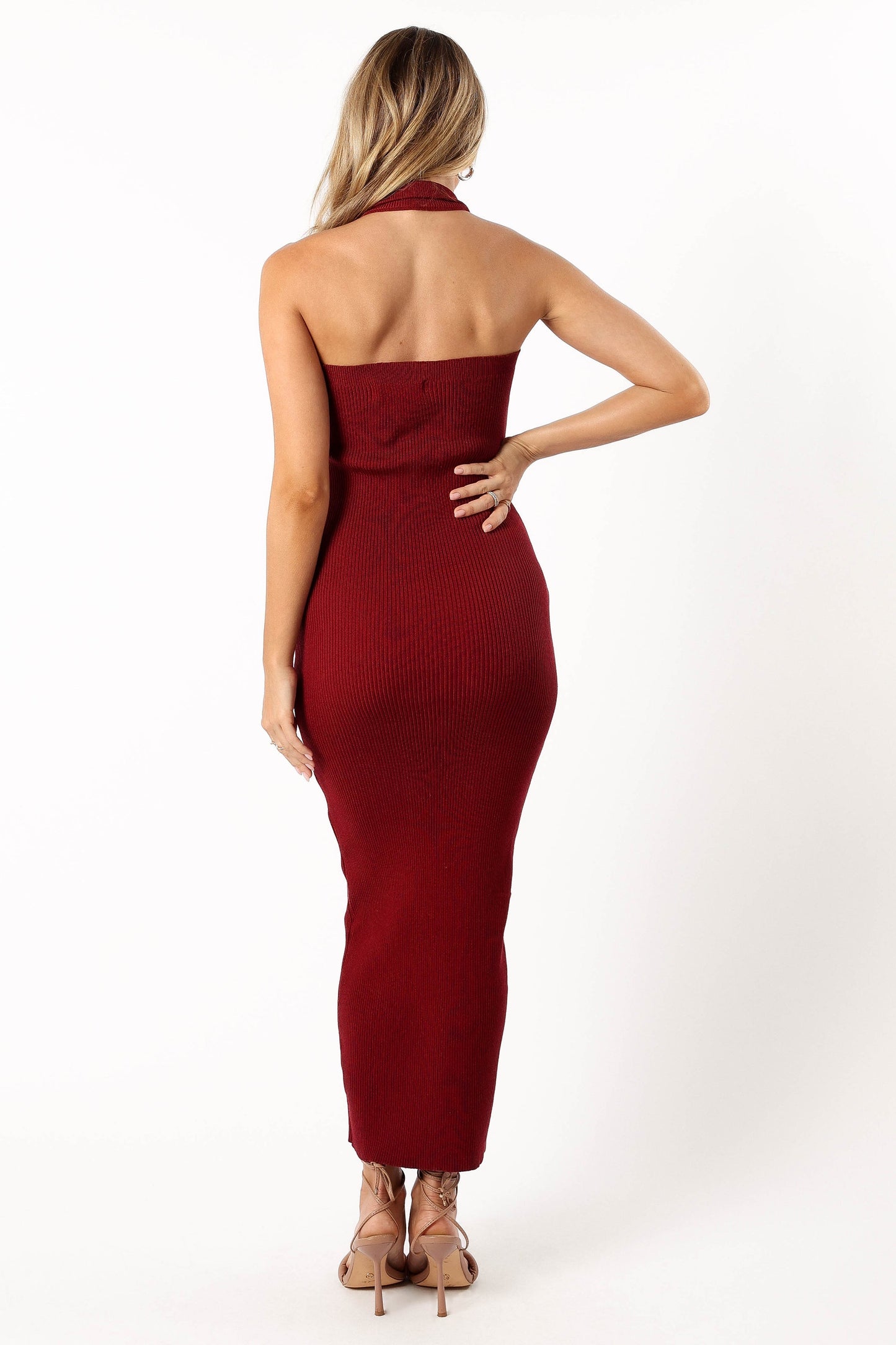 Renee High Neck Midi Dress - Red