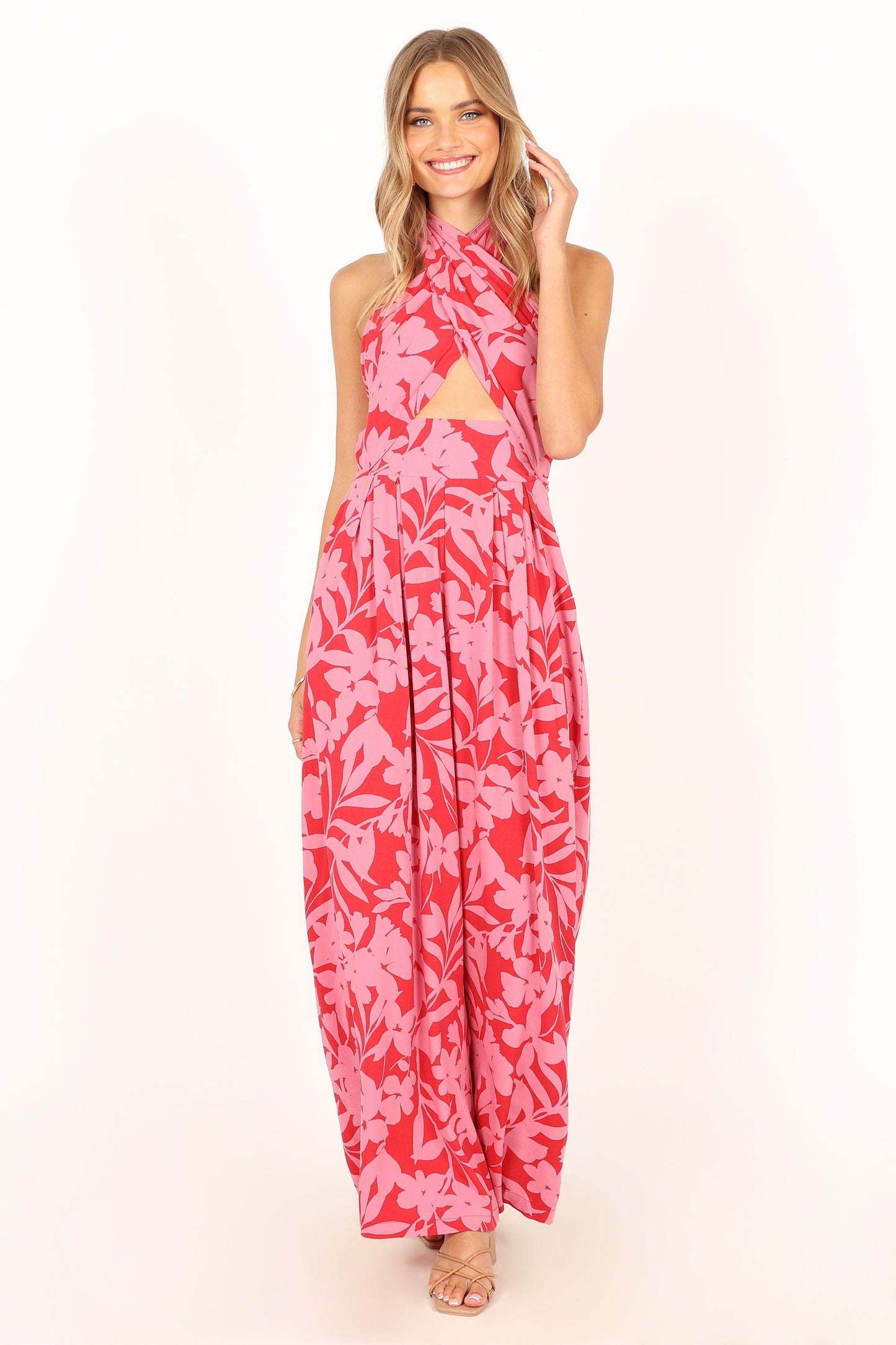 LeLe Halter Jumpsuit - Red/Pink