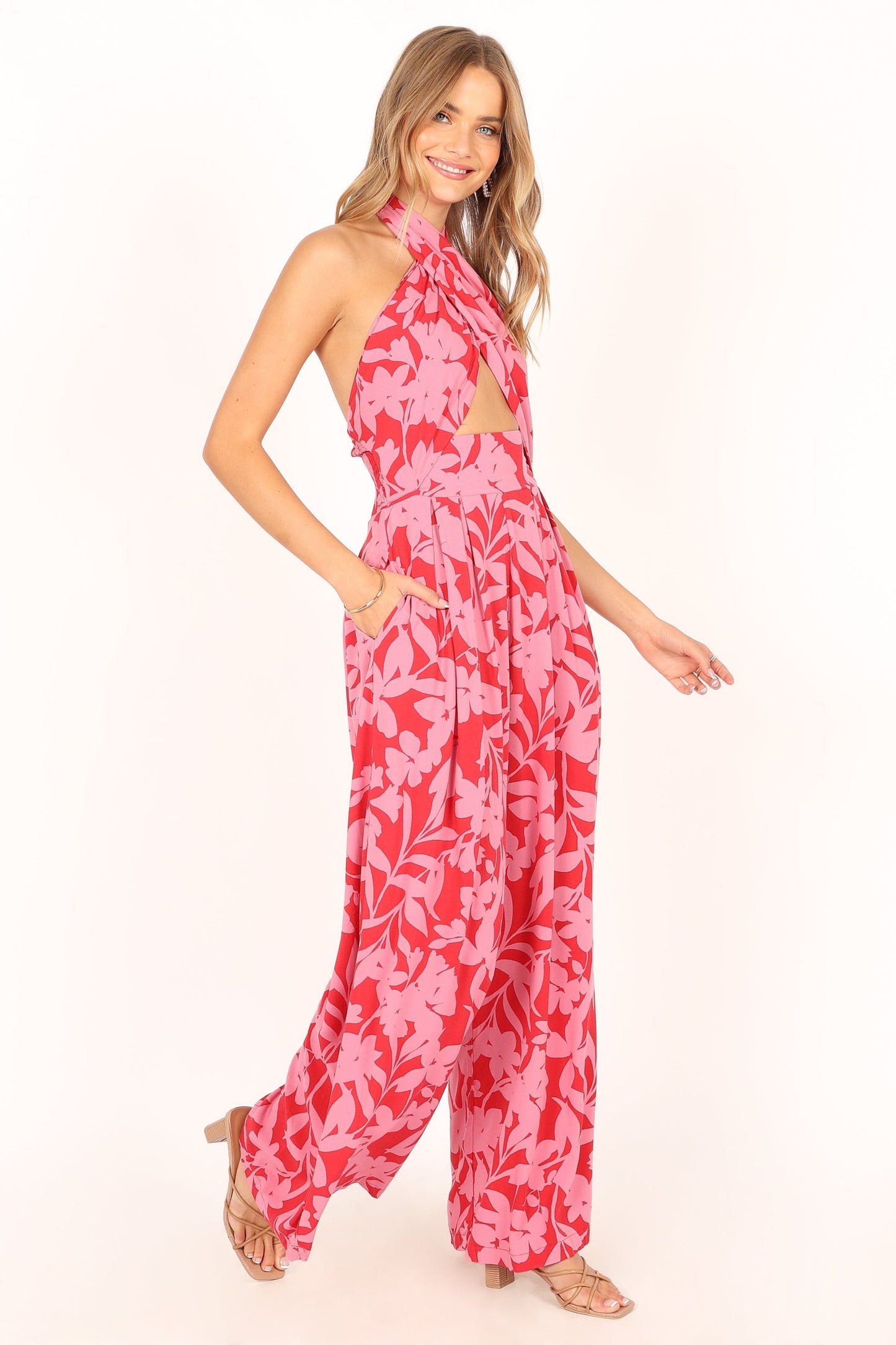 LeLe Halter Jumpsuit - Red/Pink