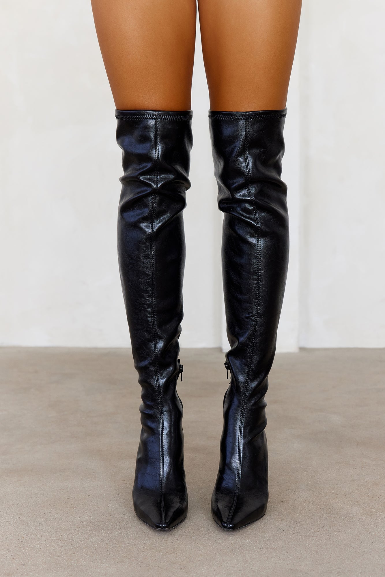 Lorinda Faux Leather Over The Knee Boots Black