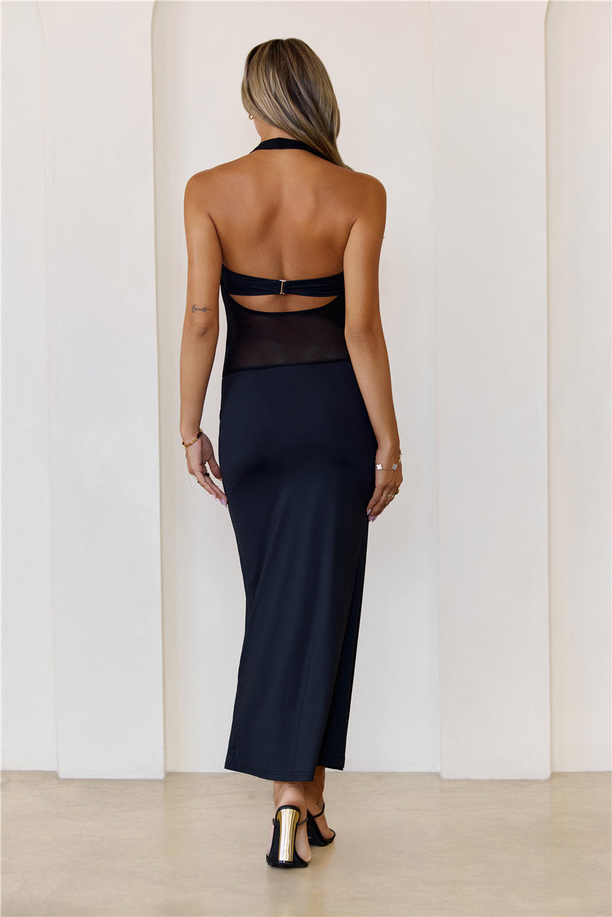 Pretty High Key Halter Maxi Dress Black