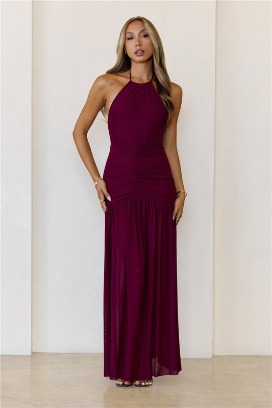 One To Remember Halter Maxi Dress Wine