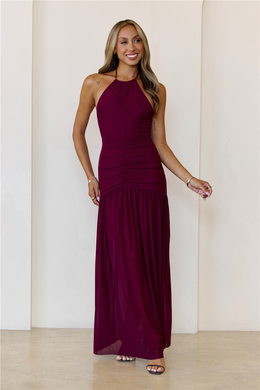 One To Remember Halter Maxi Dress Wine