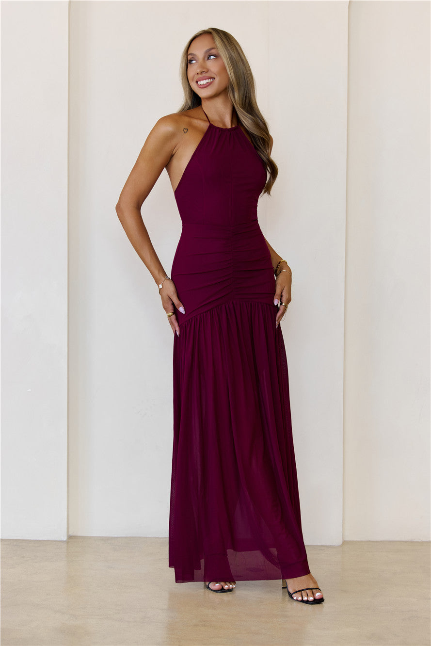 One To Remember Halter Maxi Dress Wine