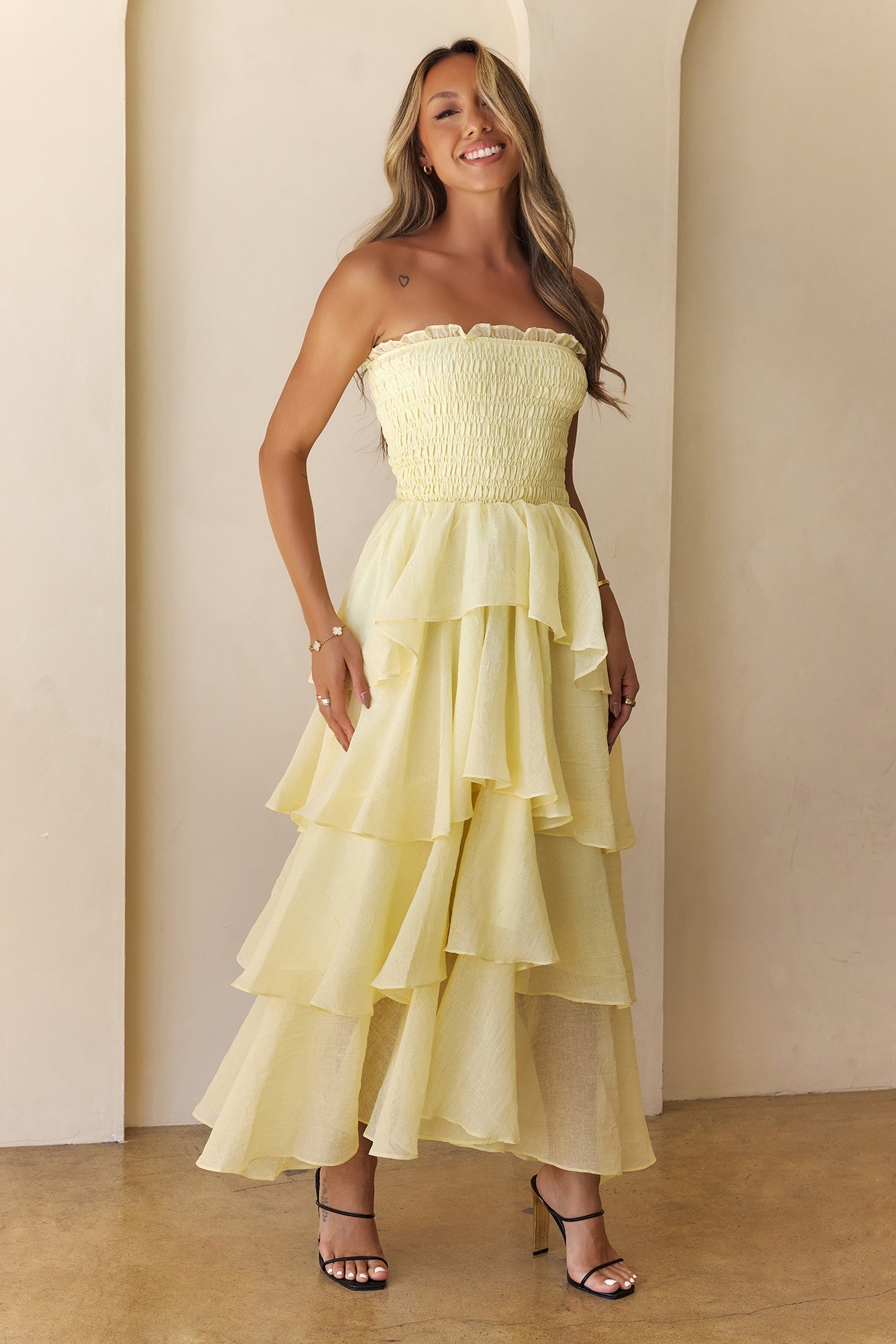 Always The Moment Strapless Maxi Dress Yellow