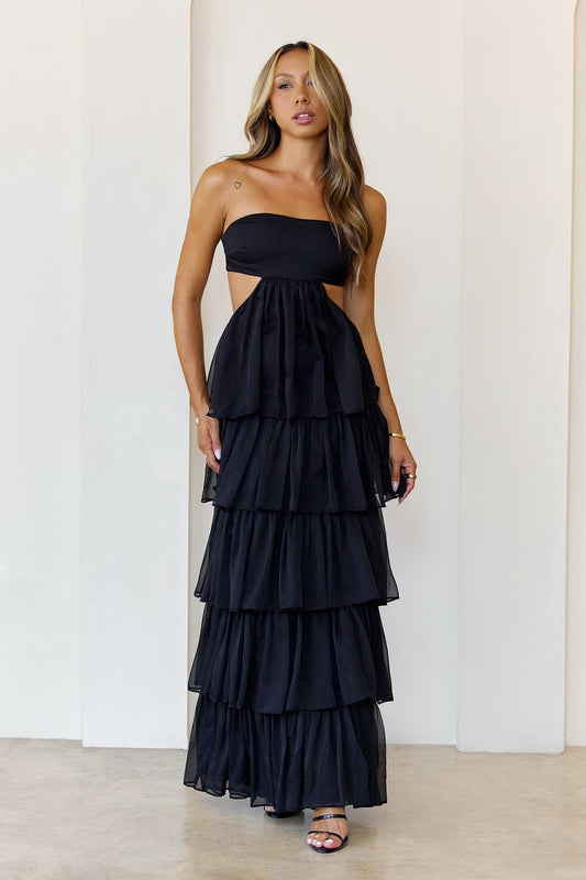 Luxe Mode Strapless Maxi Dress  Black
