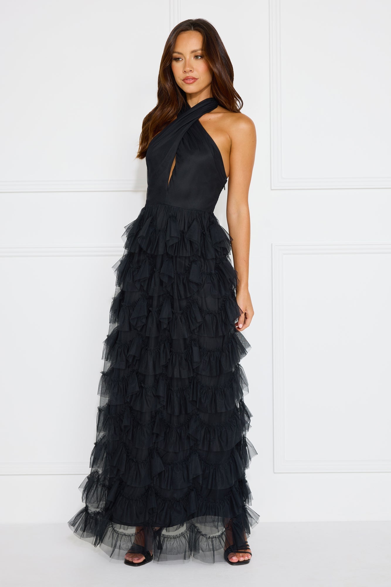 Aisling Halter Tulle Maxi Dress Black