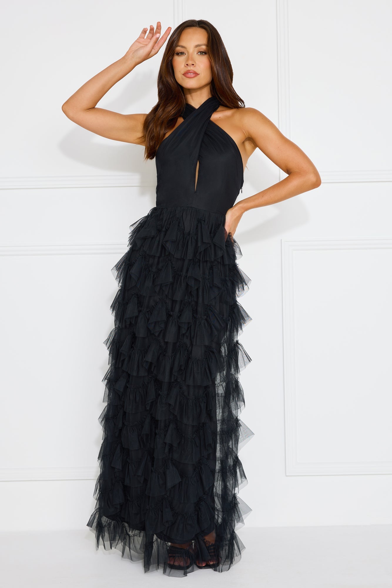 Aisling Halter Tulle Maxi Dress Black