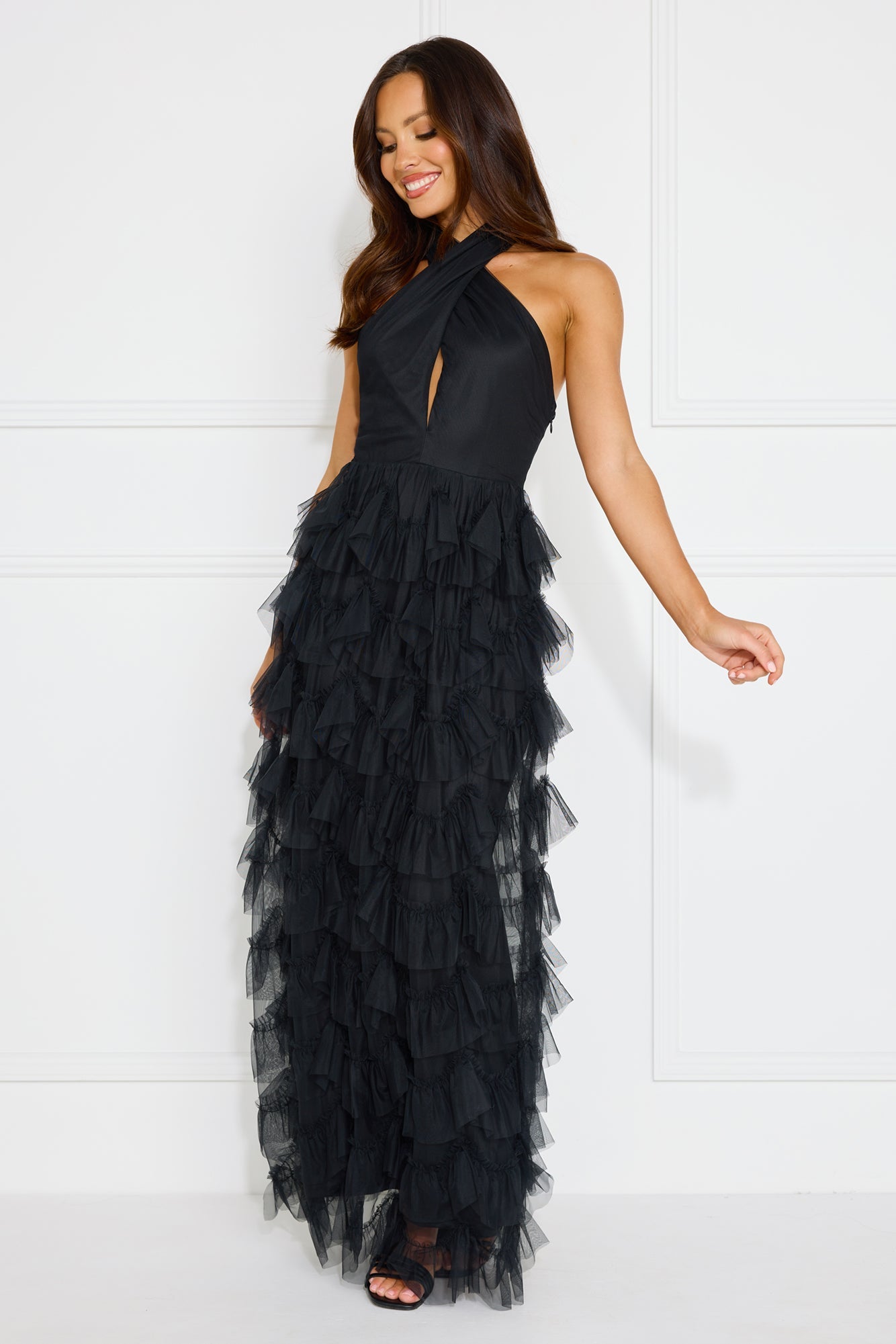 Aisling Halter Tulle Maxi Dress Black