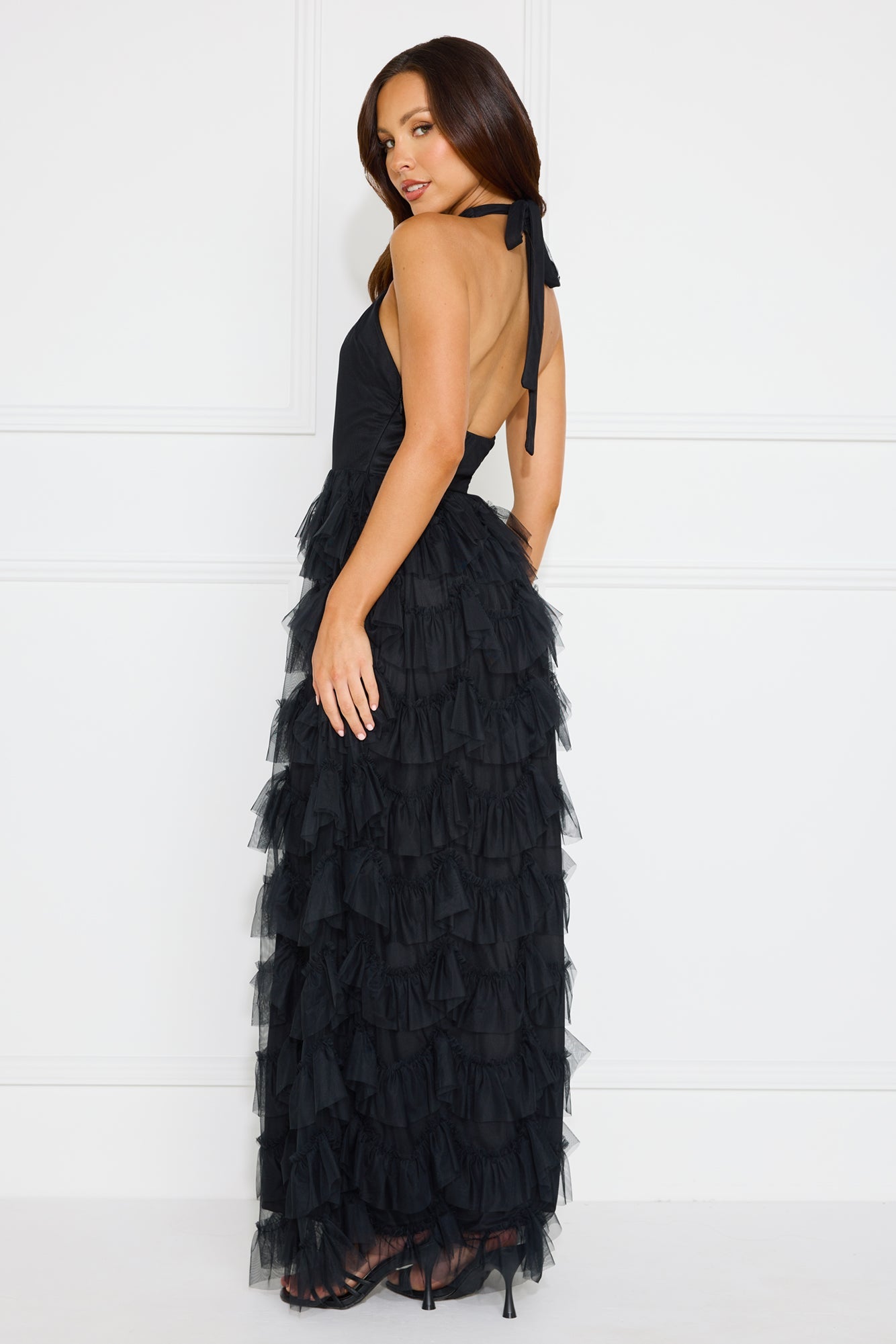 Aisling Halter Tulle Maxi Dress Black