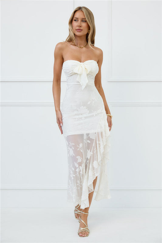 Pretty Moods Only Strapless Maxi Dress White