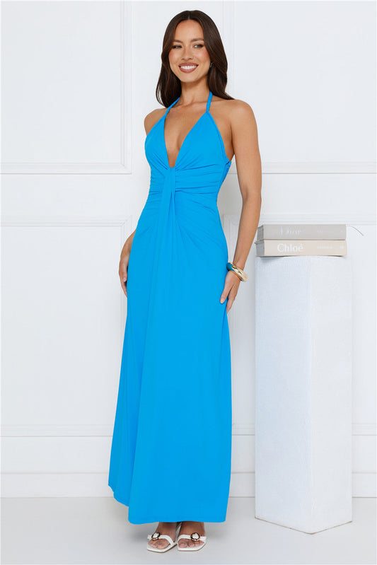 Neon Noir Halter Maxi Dress Blue