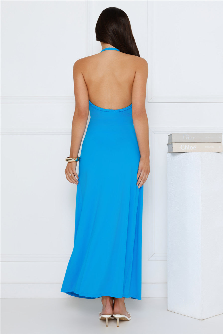 Neon Noir Halter Maxi Dress Blue