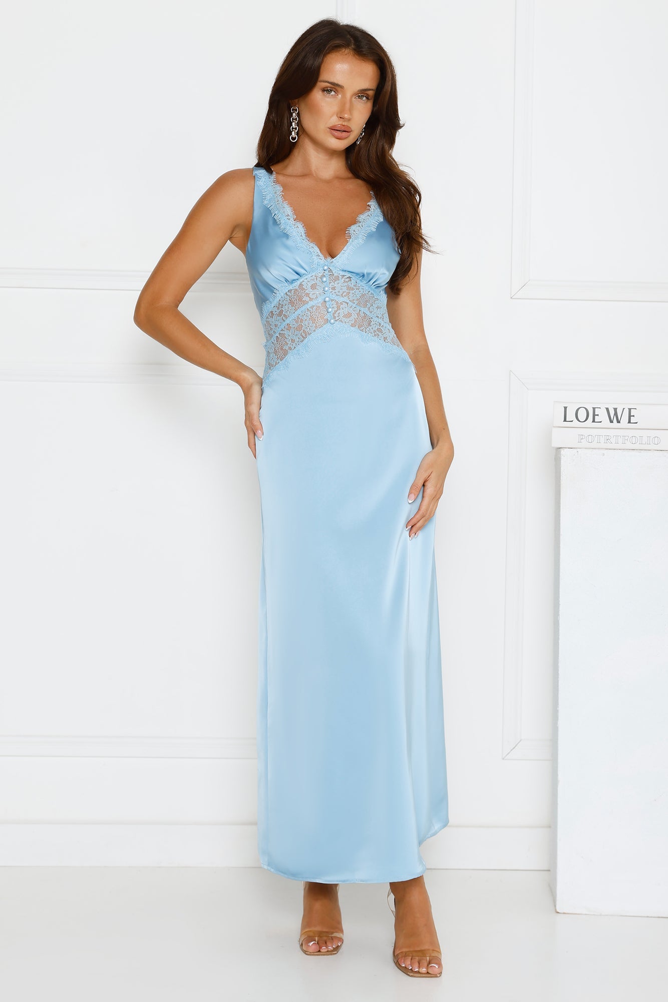 Softly In Season Satin Maxi Dress Blue