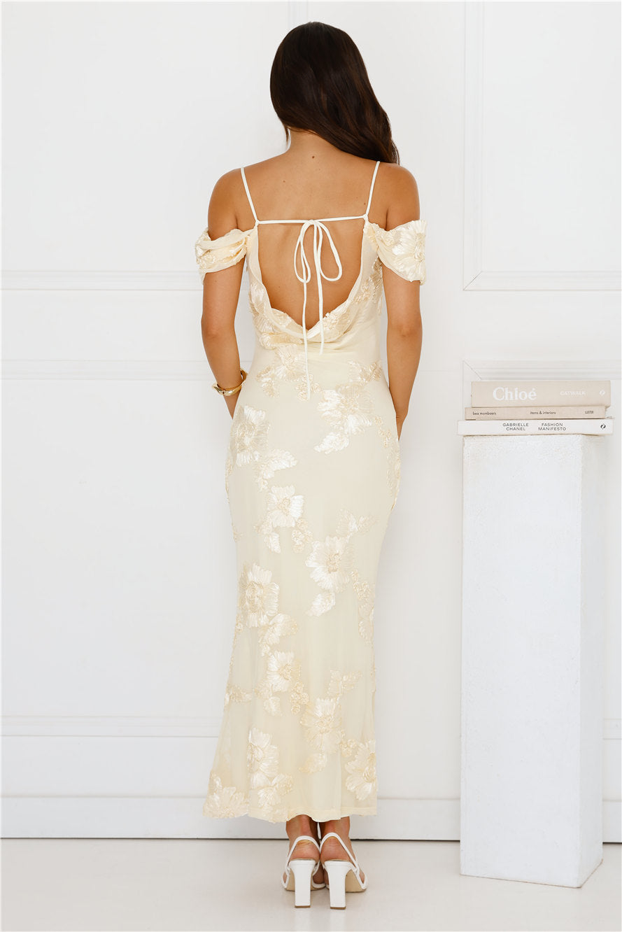 You’re Magic Off Shoulder Mesh Maxi Dress Yellow