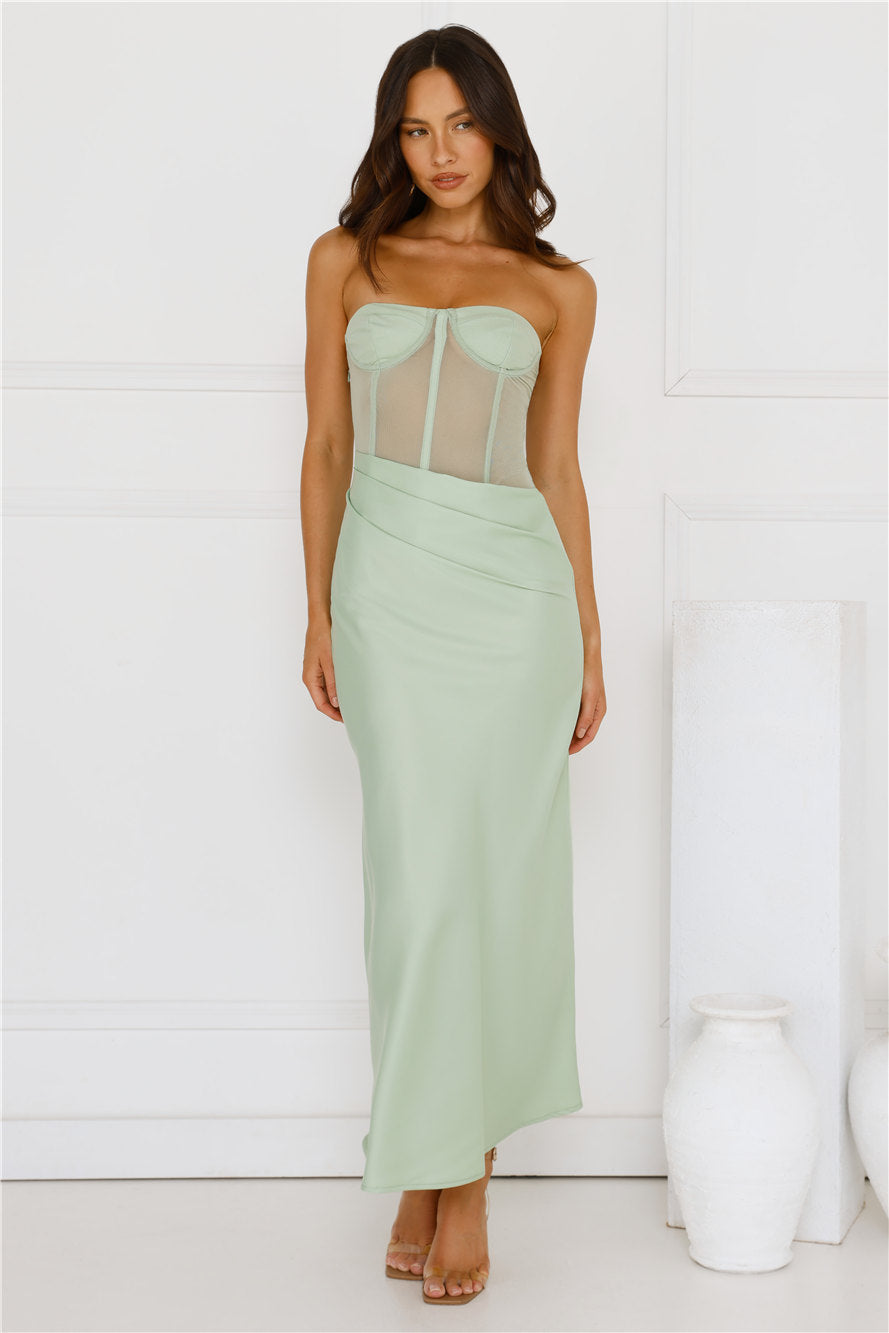 Sunbeam Serenade Strapless Mesh Maxi Dress Green