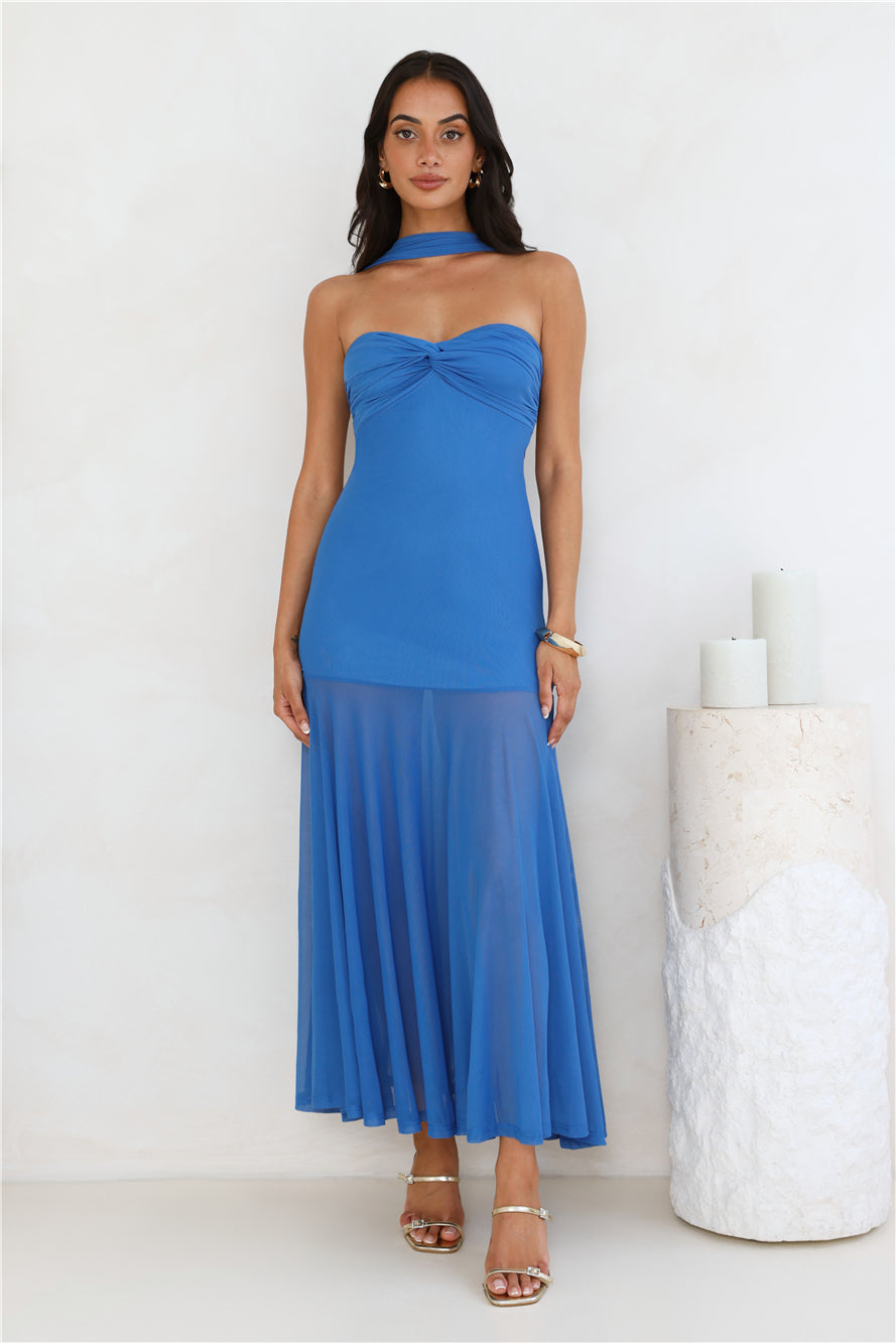 East Coast Edge Mesh Maxi Dress Blue