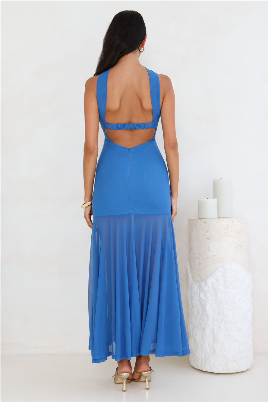 East Coast Edge Mesh Maxi Dress Blue