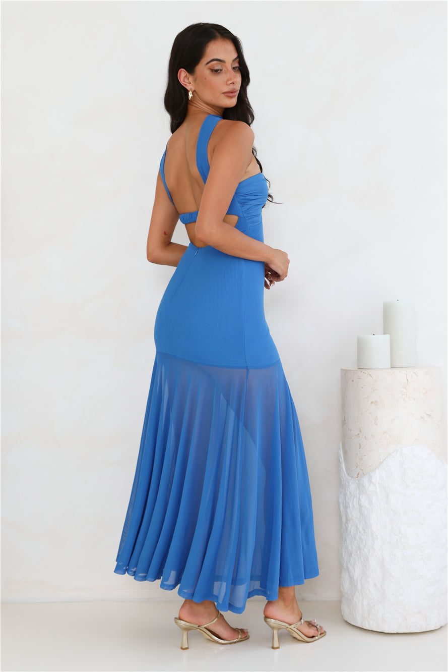East Coast Edge Mesh Maxi Dress Blue