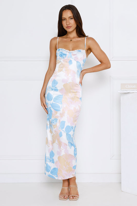 Twilight Reverie Satin Midi Dress Blue