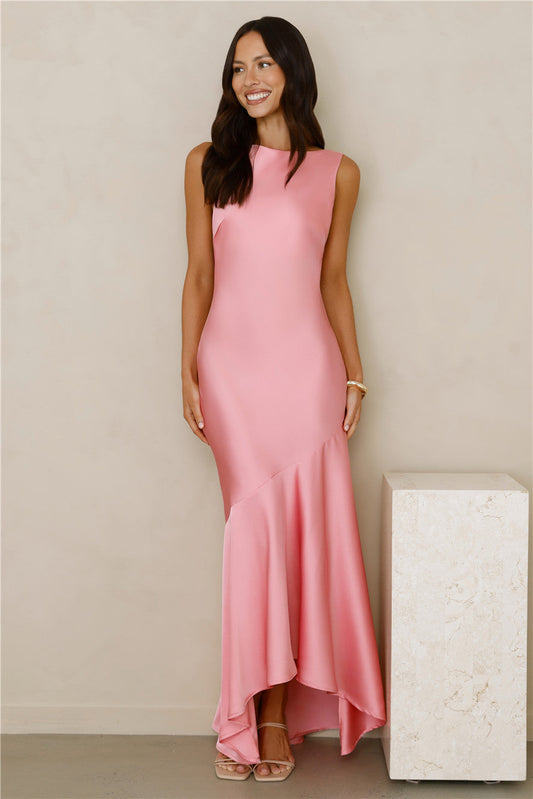 Bespoke Beauty Satin Maxi Dress Pink