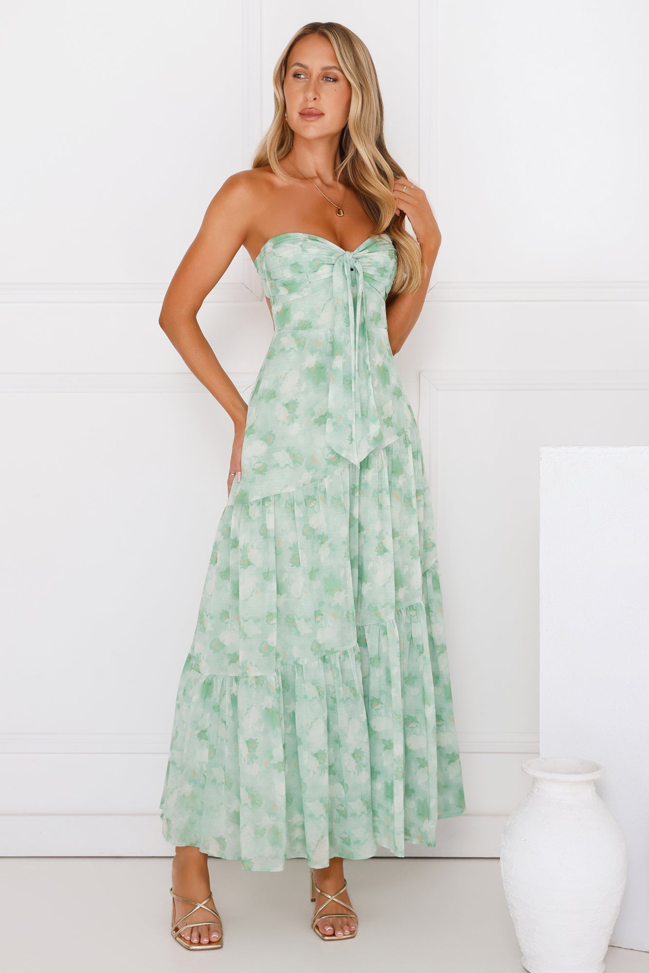 Meadow Whispers Strapless Maxi Dress Green