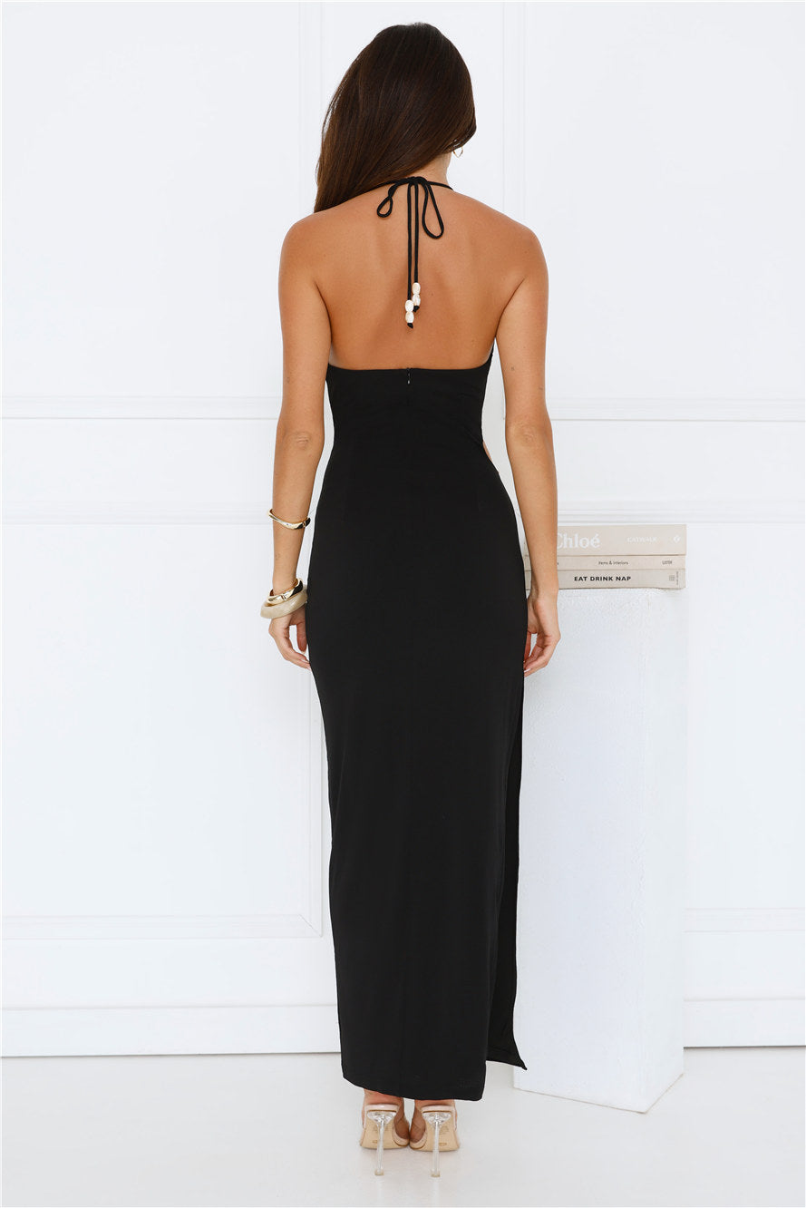 South Of France Halter Maxi Dress Black