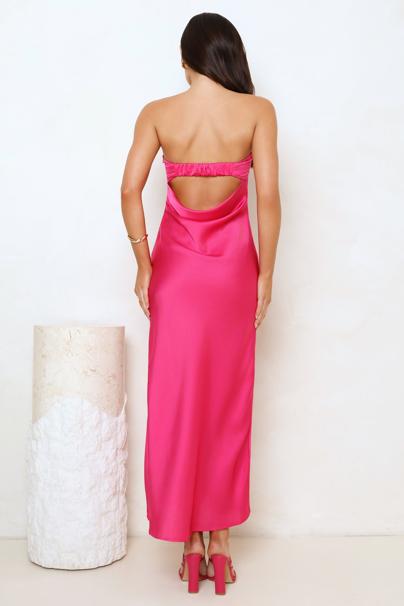 Cool Call Satin Maxi Dress Hot Pink