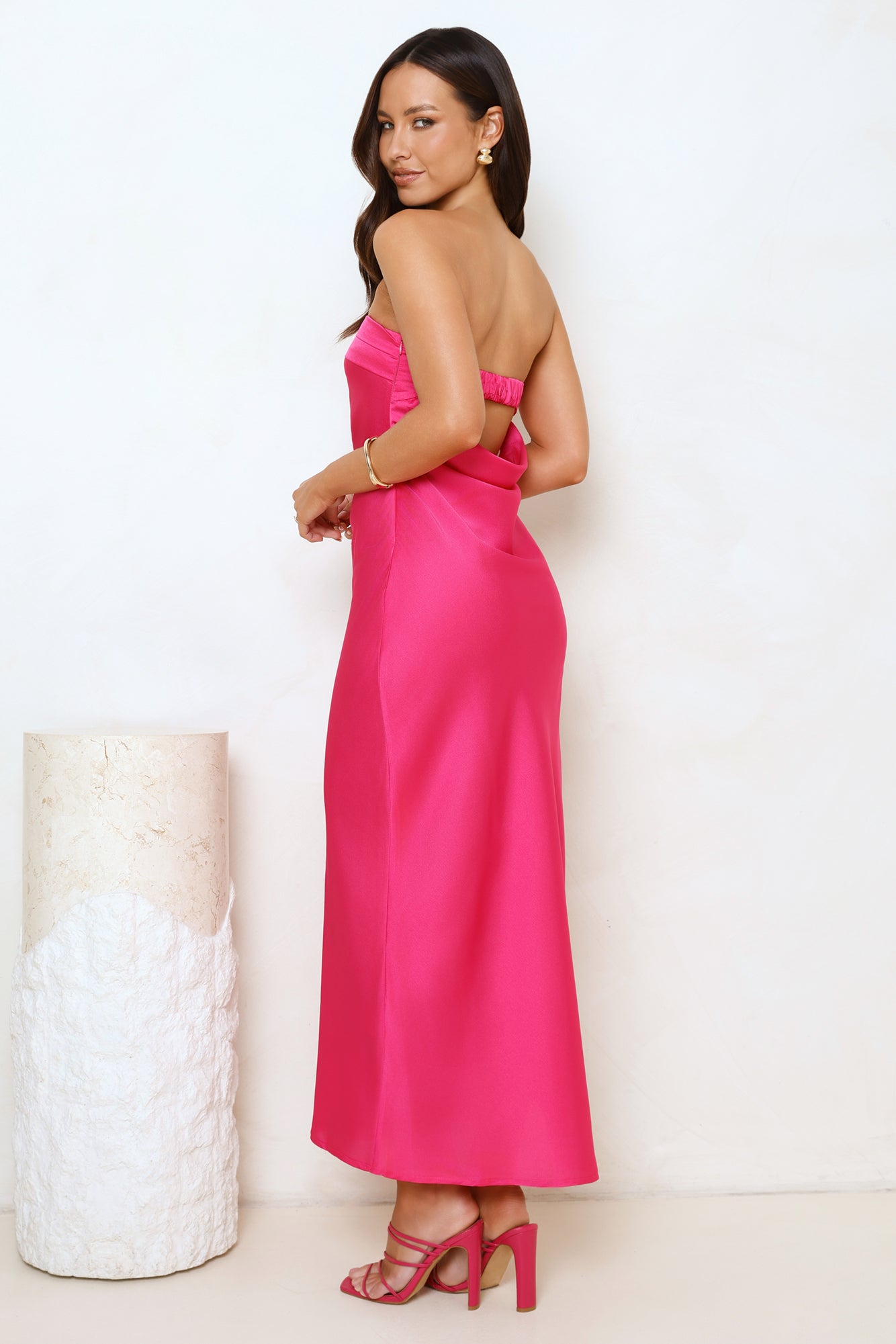 Cool Call Satin Maxi Dress Hot Pink