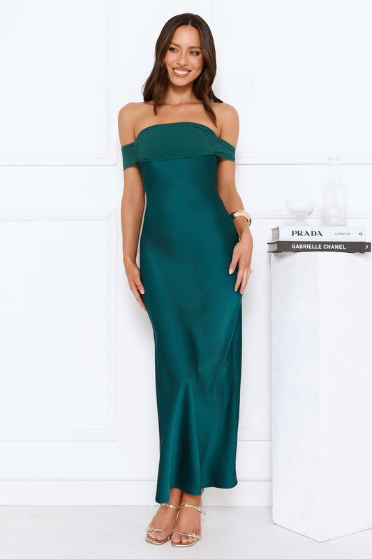 Love Club Strapless Satin Maxi Dress Green