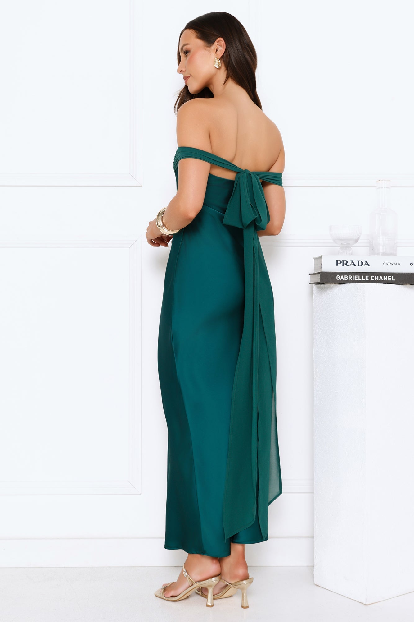 Love Club Strapless Satin Maxi Dress Green